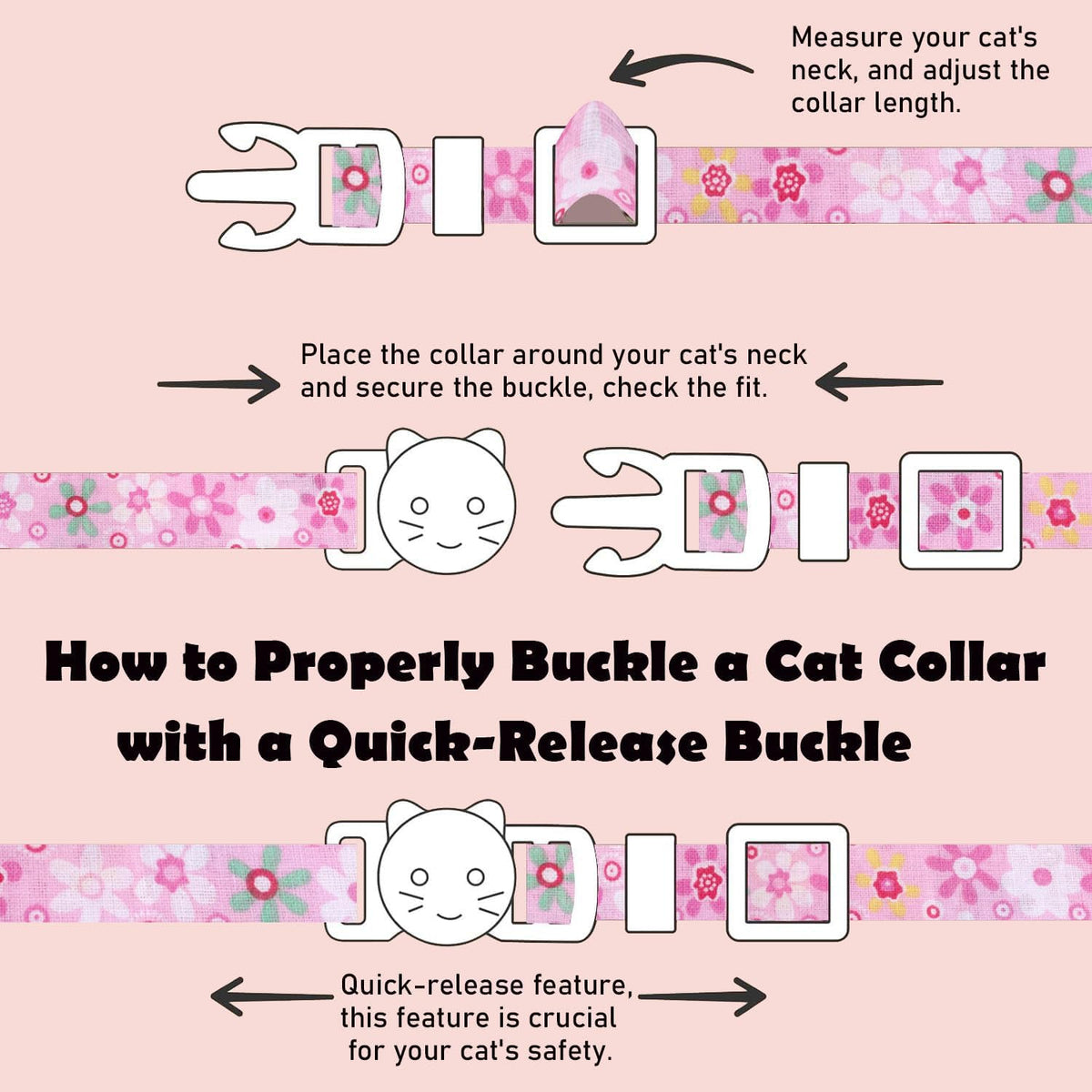 2 Pack Cotton Breakaway Cat Collars Set with Bell and Flower Pendant - flower+geometry - image 2