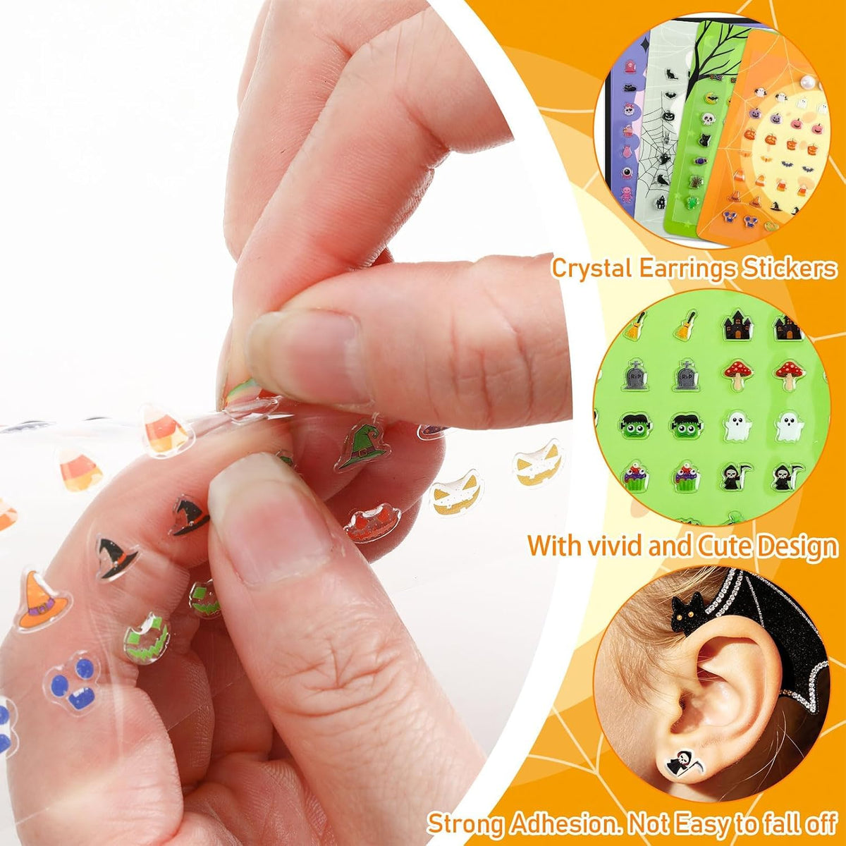 AUGSUN 240 Pcs Halloween Stick on Earrings for Little Girls – Fun for Kids & Family - Halloween - image 3