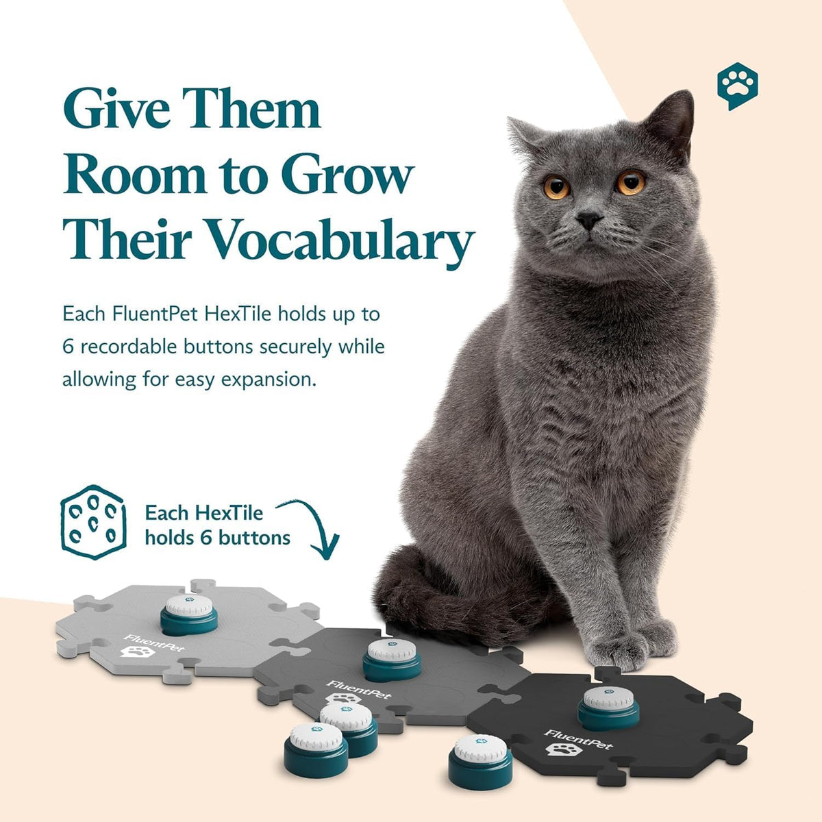 Talking Buttons for Dogs & Cats - 6 Buttons + 3 Hextiles (Grey) - image 4