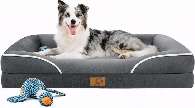 Homemate Dog Bed Large Sized Dog: 42"x30" Orthopedic Pet Bed with Toy – Essentials for Dogs - 42.0"Lx30.0"Wx7.0"H / 00-Dark Grey
