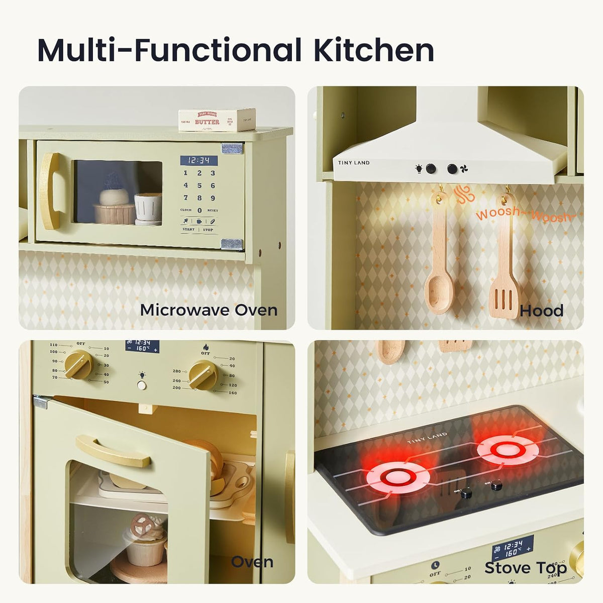 Tiny Land Play Kitchen for Kids, Real Lights - Green - image 4