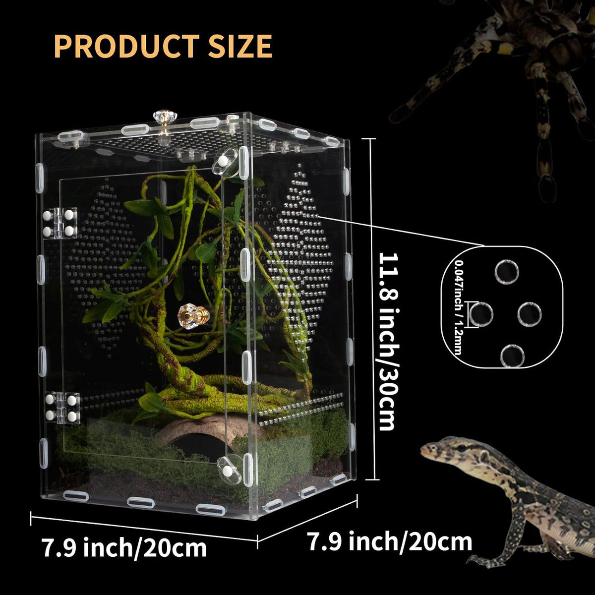 Acrylic Reptile Terrarium Easy Assembly - Large-11.8*7.9*7.9in - image 2