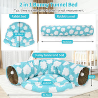 Bunny Tunnel Bed, 2-in-1 Collapsible Rabbit Tunnel Hideout with Mat – Essentials for Small Pets - Clouds Blue - image 2