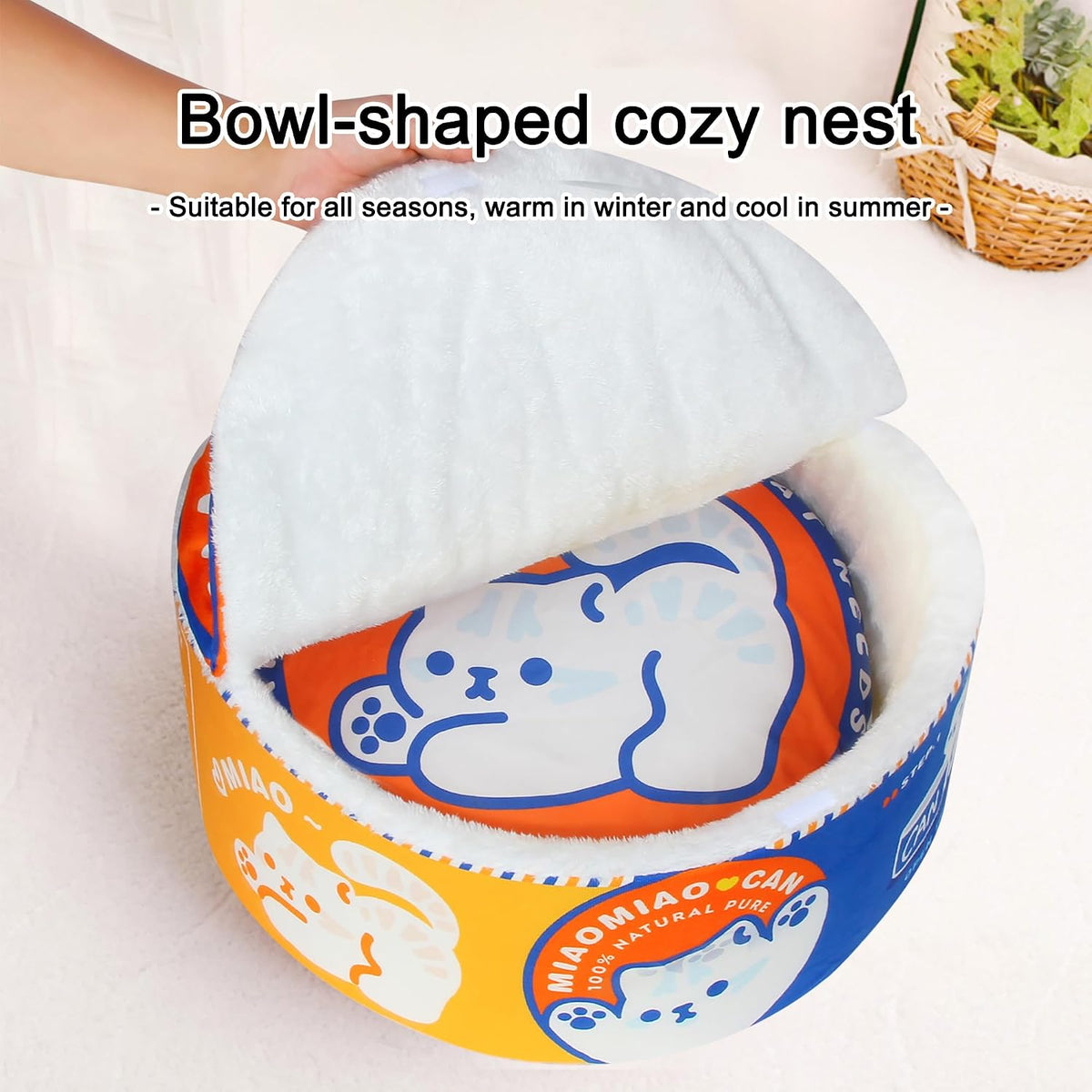 寵幸 Ramen Noodle Cute Cat Bed, Soft Warm Washable Kitten Bed - 19.7"L x 19.7"W x 7.9"Th / blue - image 3