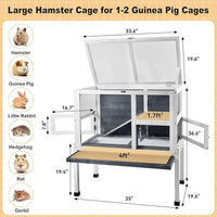 2-Story Guinea Pig Cage with Stand, Indoor Wooden Hamster Cage with Ramp, Pull-Out Tray, Hideout & Platform, Acrylic Transparent Small Animal Habitat for Chinchillas, Ferrets, Hedgehogs,Grey