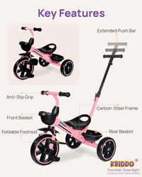 KRIDDO 2-in-1 Toddler Tricycle with Push Handle: Ages 18 Months to 5 - Pink - image 4