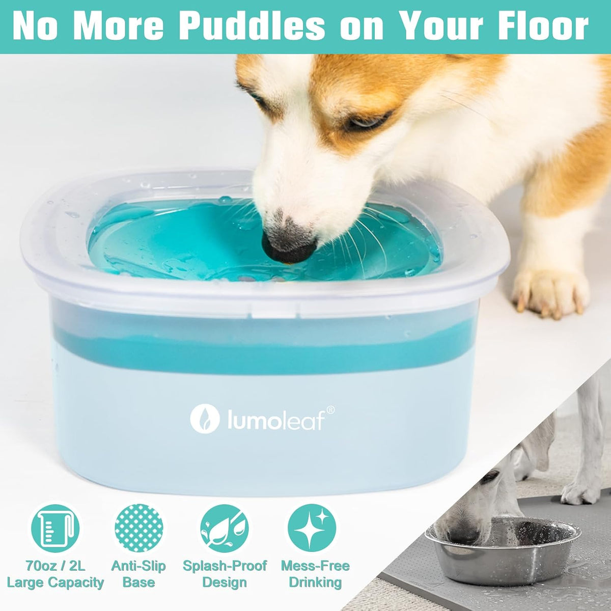 LumoLeaf No Spill Water Bowl for Dogs - Blue / 70 fl oz - image 2