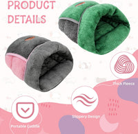 YUEPET Guinea Pig Bed Cuddle Cave, Warm Fleece Hideout - 2PCS(Grey+Green) / 2PCS - image 4