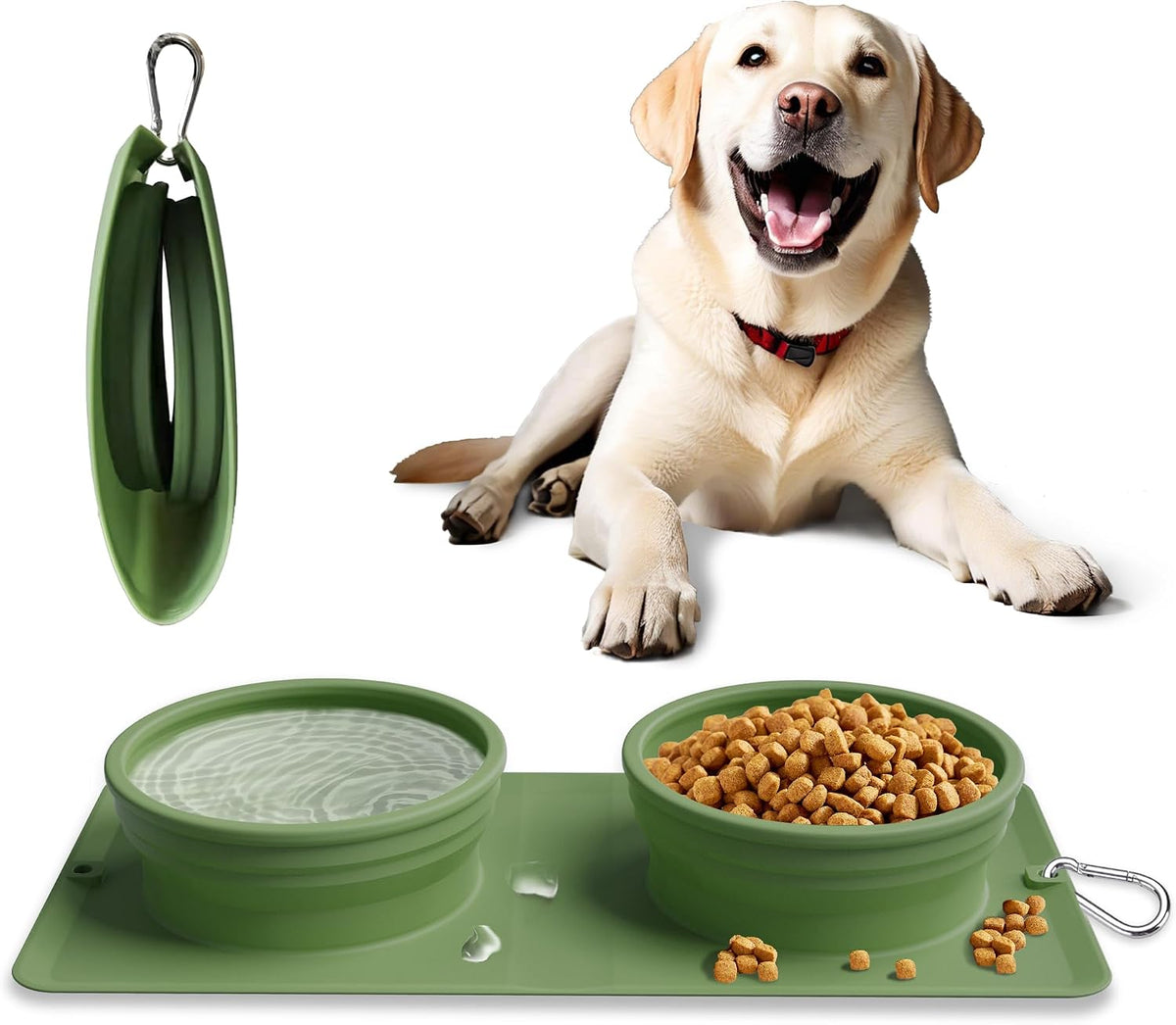 Collapsible Portable 2-in-1 Dog Bowl - Green