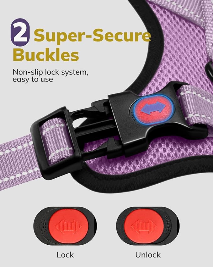 MIDOG No-Pull Dog Harness | Adjustable & Reflective Pet Harness Leash Set for Small Medium Large Dogs Walking, Training| No Choke, Front Clip, Soft Padded Vest with Easy Control Handle - Purple, S