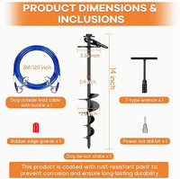 Dog Tie Out Stake, Heavy Duty 360°Swivel Dog Outside Lead Cable, Screw in Spike Auger Ground Stake Anchors with Power Nut Drill Bit, T Wrench and Leash, for Yard Camping Beach