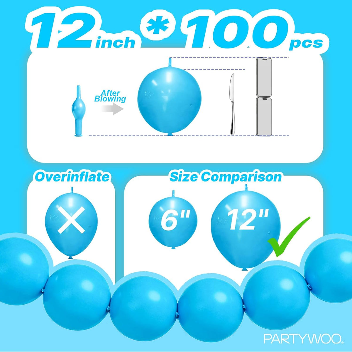 PartyWoo 100 white 6 inch linking balloons for garlands and arches - view 37