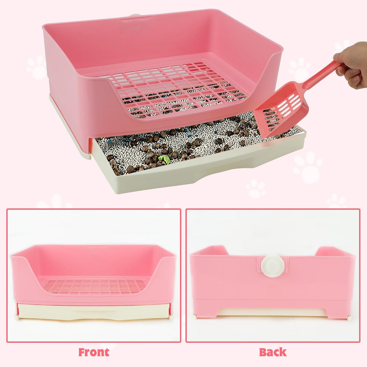 Large Rabbit Litter Box, Bunny Litter Box with Drawer - Pink - image 3