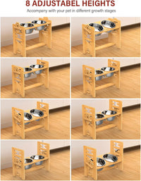 Elevated Dog Bowls, Raised Dog Bowl Stand Adjustable Small - Bamboo / Large / Without Mat - image 3