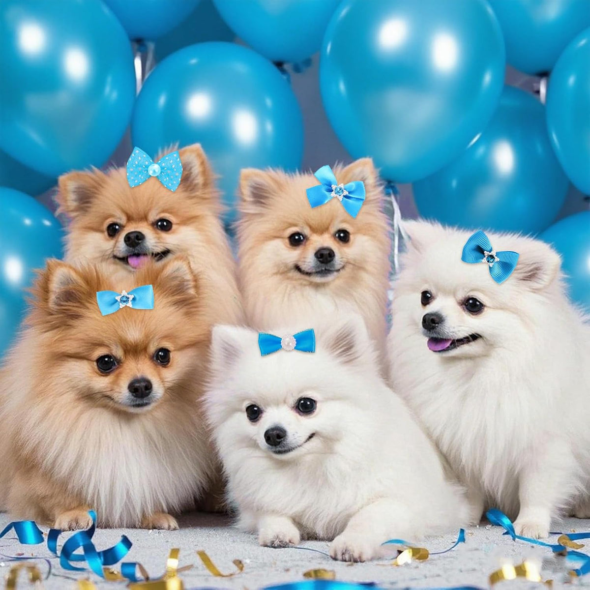 20PCS Cute Dog Hair Bows with Rubber Bands Handmade Mix Style - Sky Blue / Lovely Pattern - image 4