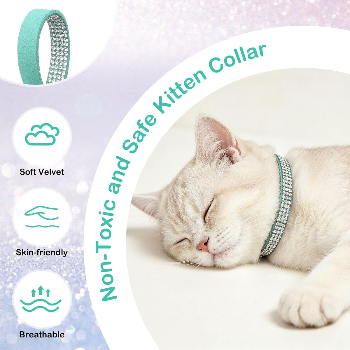 Rhinestone Cat Collar Breakaway, Bling Sparkly Diamond - Green / 8"-12" Cats / Mini Dogs - image 2