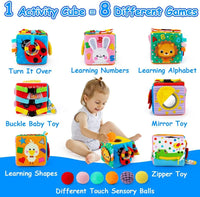 beetoy sensory Montessori busy cube for baby with buckles, zipper and six textured balls - view 2