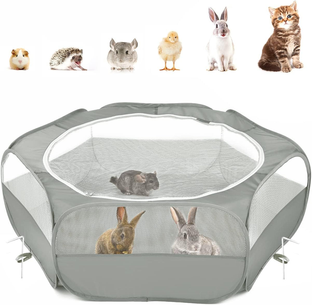Pawaboo Small Animal Playpen, Waterproof Portable Pet Cage Tent - B-Gray / 1