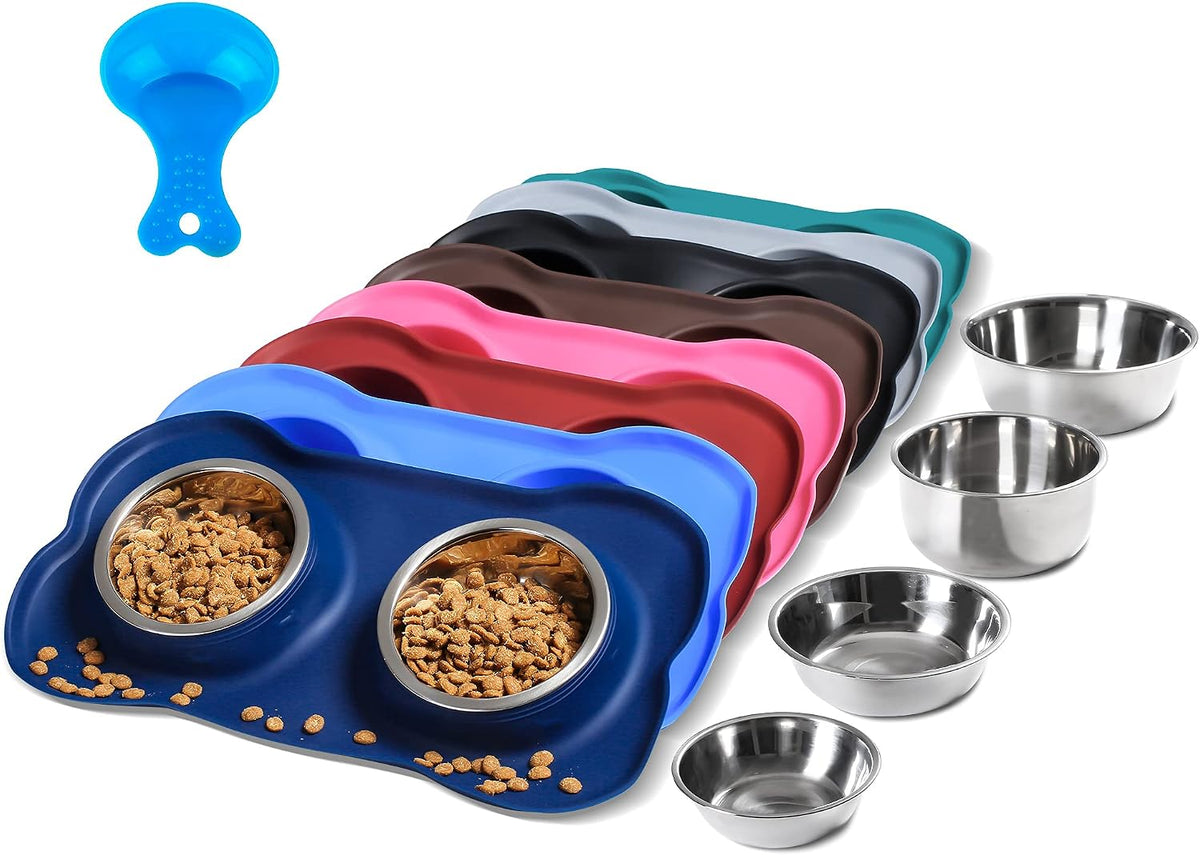 Hubulk Pet Dog Bowls 2 Stainless Steel Dog Bowl with No Spill - Navy Blue / Small