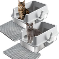 Stainless Steel Litter Box, Metal Cat Litter Box for Kitten - XL:23x14.6x10inch with Lid -2pack