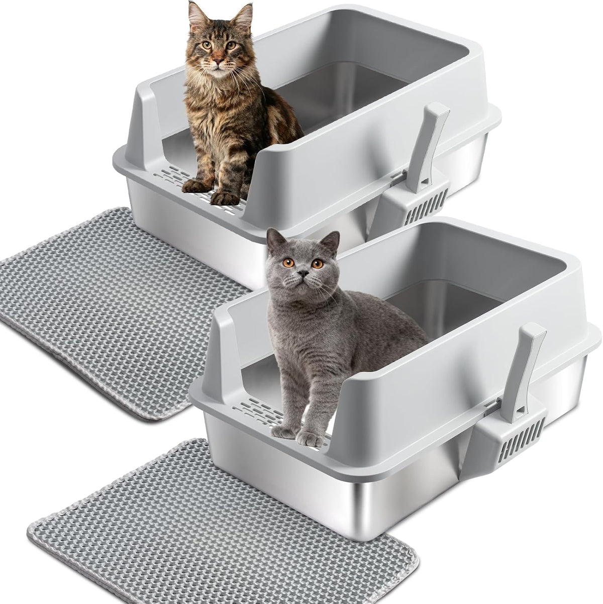 Stainless Steel Litter Box, Metal Cat Litter Box for Kitten - XL:23x14.6x10inch with Lid -2pack