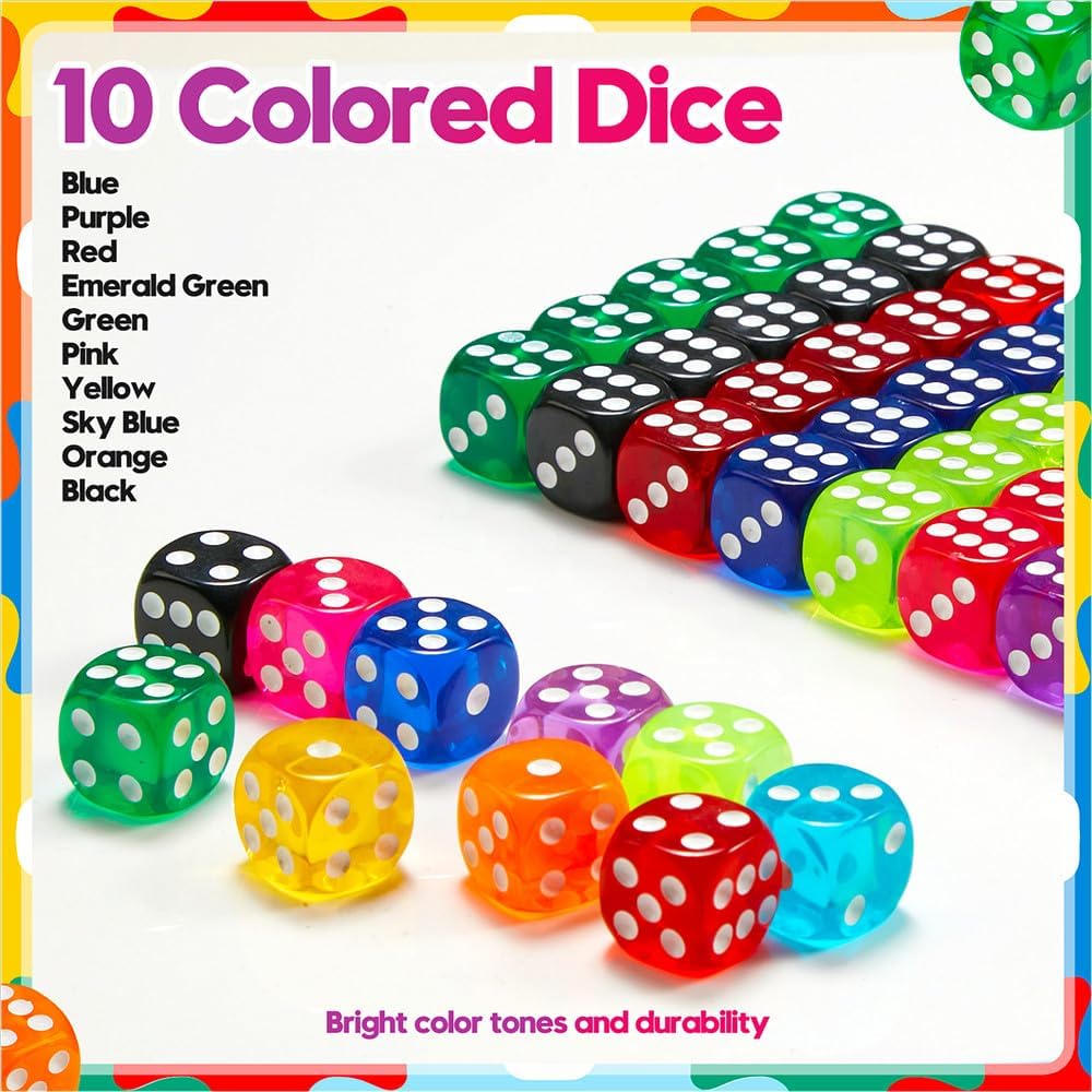 50 Pieces Dice Set, 14mm 6 Sided Colored Dice with Plastic Storage Box – Fun for Kids & Family - image 4