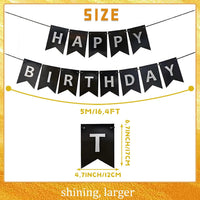 Happy Birthday Banner,Pre-Strung Black and Gold Party Decorations，16ft Pre-Strung Hanging Sign - black-silver - image 4