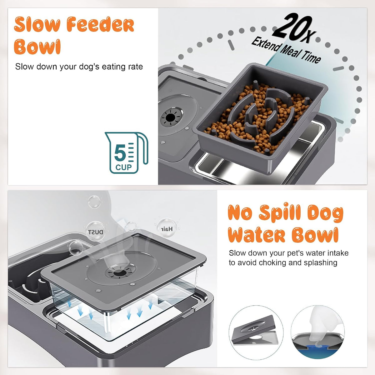 3-in-1 Elevated Dog Bowls with 4 Height Adjustable Raised Stand – Essentials for Dogs - Grey / 3-in-1 Dog Bowls Set - image 3
