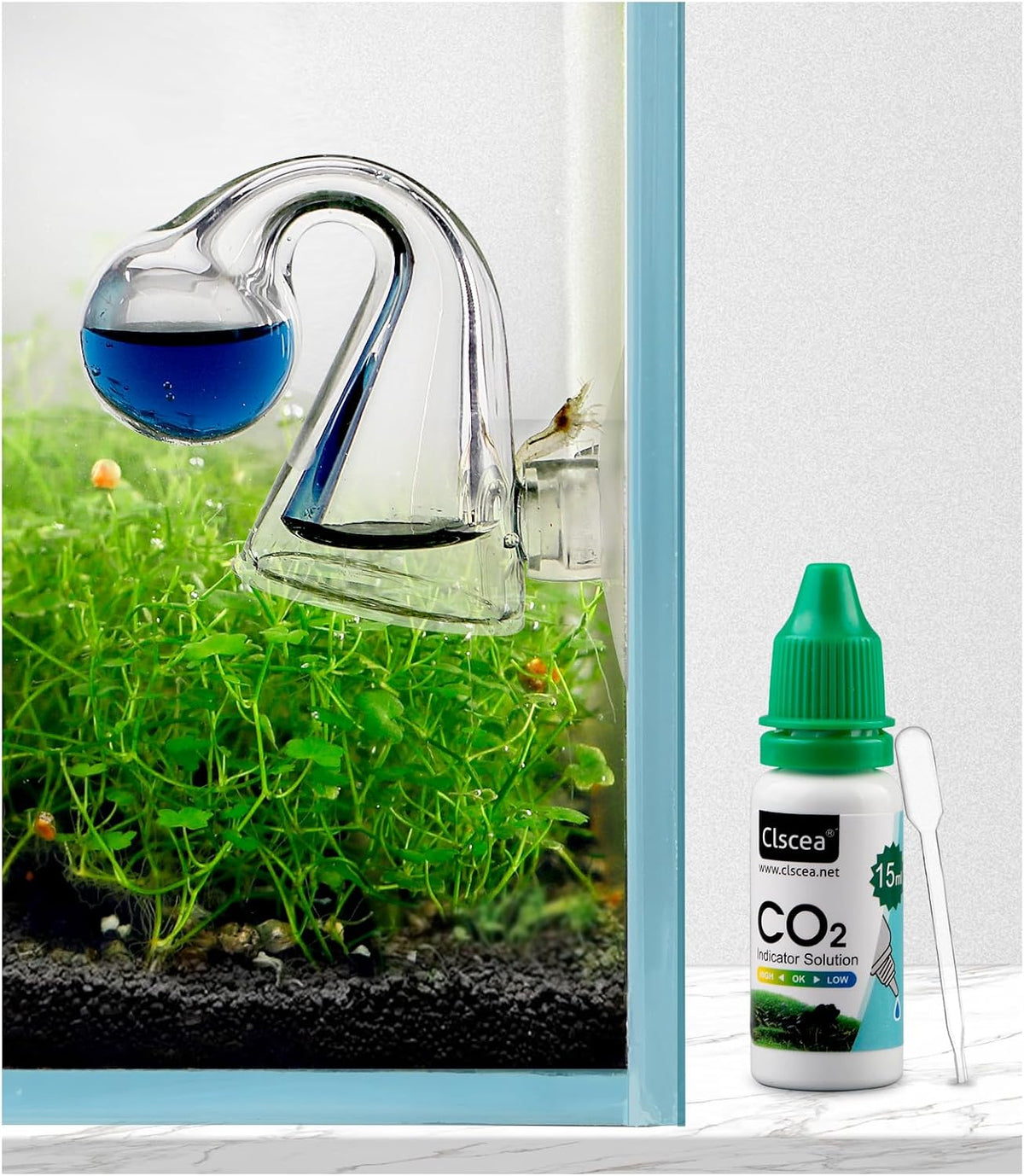 Aquarium CO2 Drop Checker CO2 Indicator – Essentials for Fish - Glass Checker+15ml