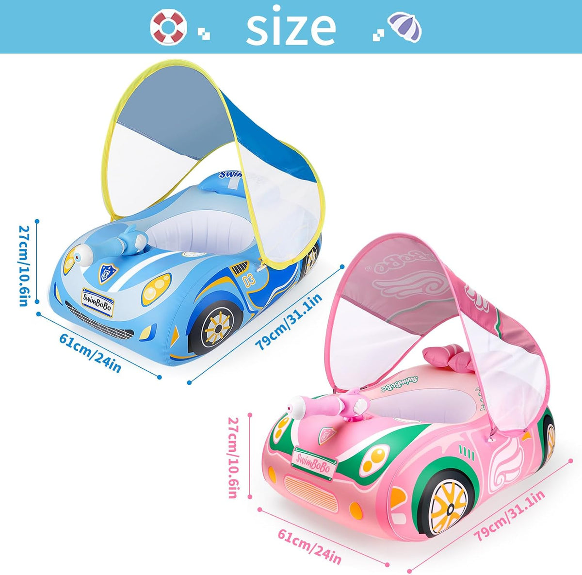 Toddler Float Inflatable Baby Swim Float with Canopy and Seat Pool - 2 Pack Water Gun with Canopy - image 2