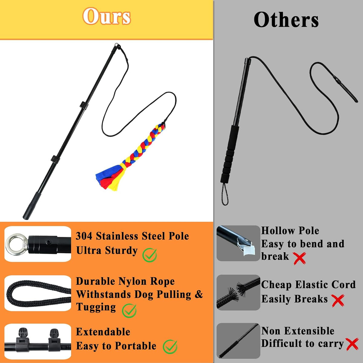 ASOCEA Dog Extendable Teaser Wand Pet Flirt Stick Pole Puppy Chasing - yellow - image 3