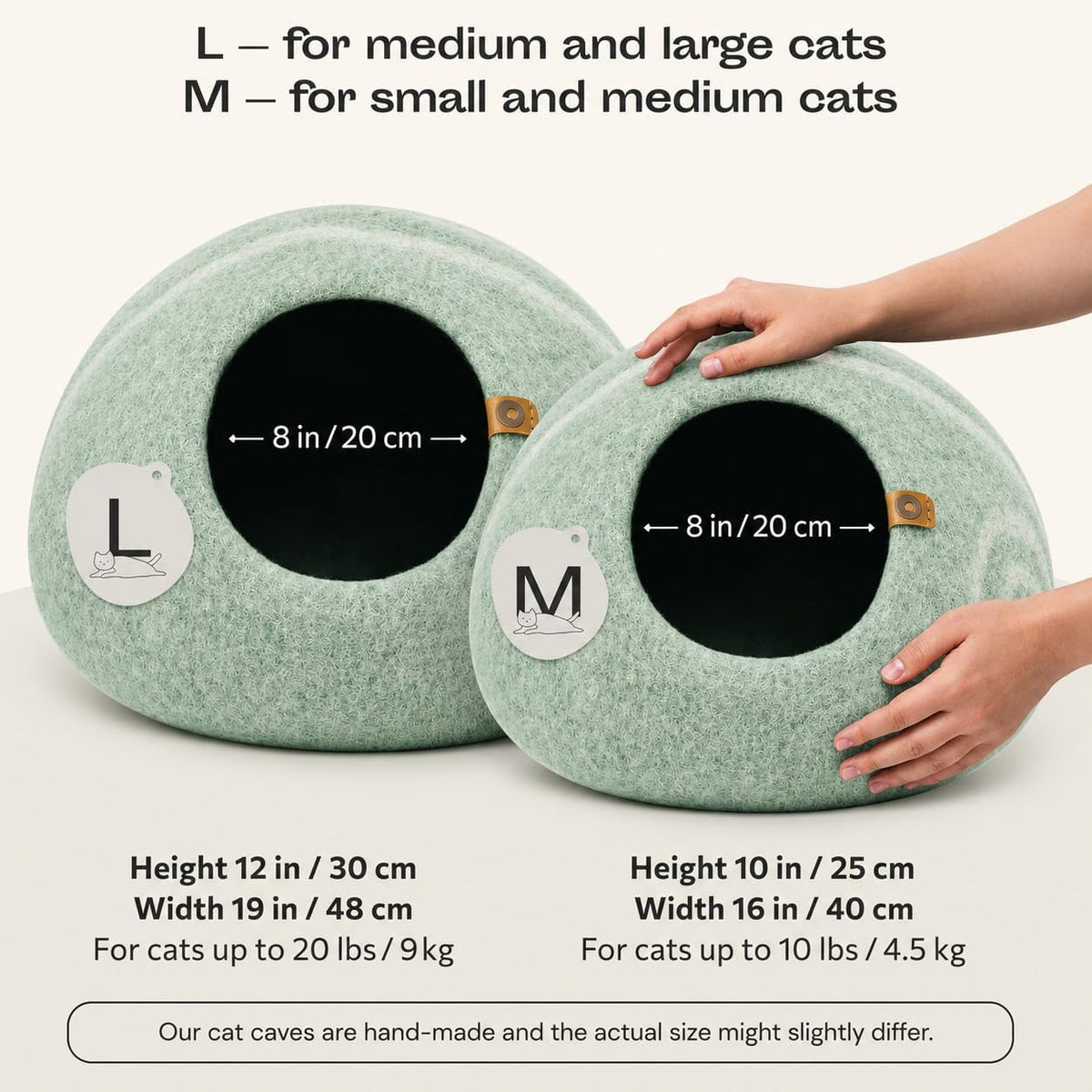 Cat Cave, New Zealand Wool Bed for Indoor Cats - Pistachio / Large - image 2