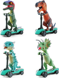 DINOBROS Dinosaur Scooter Toys Pull Back Cars Mini Finger Kick