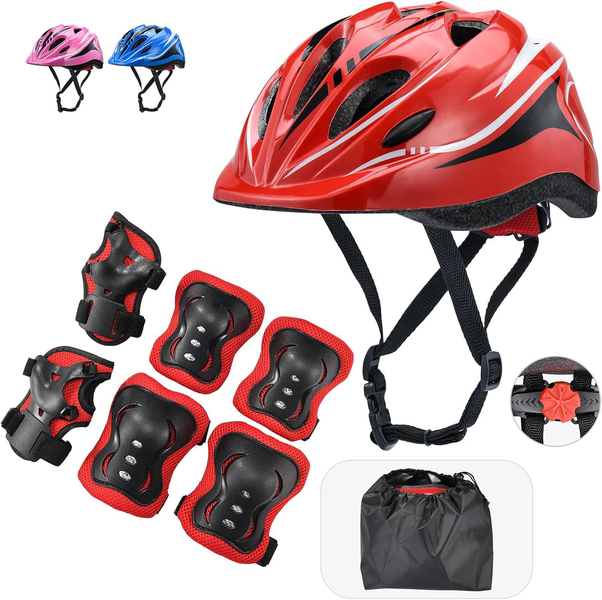 Kids helmet and pad set in pink with knee, elbow and wrist guards and storage bag - view 2