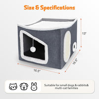 Heated Cat House for Indoor, Large Cat Bed with Heating Pad - Dark Gray / 16.5 x 16.5 x 13 " - image 2