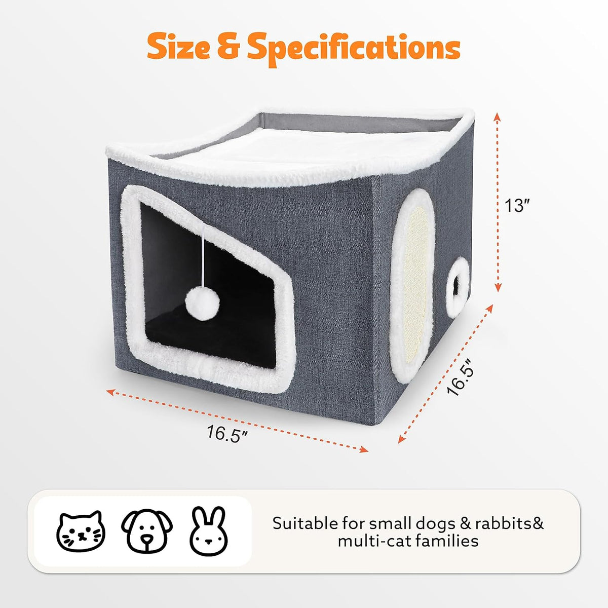 Heated Cat House for Indoor, Large Cat Bed with Heating Pad - Dark Gray / 16.5 x 16.5 x 13 " - image 2