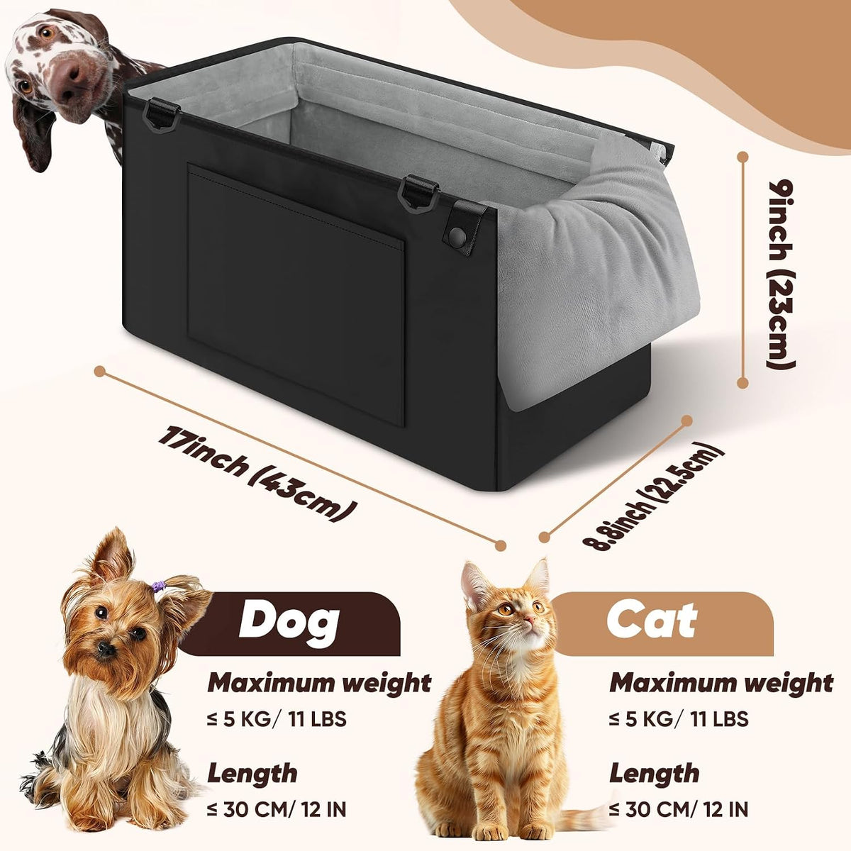 QUMY Middle Center Console Dog Car Seats for Small Dogs Up to 11lbs - Black - image 2