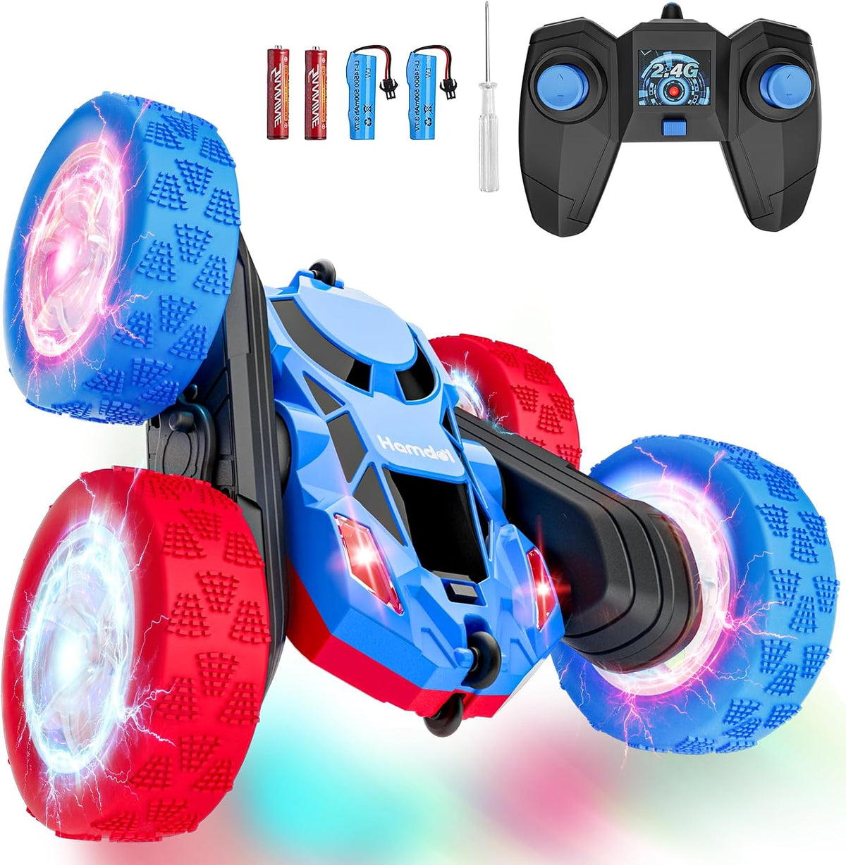 Hamdol Remote Control Car for Kids - Blue&red / Glow (Headlights & Wheel Lights)