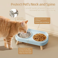 Elevated Cat Bowl, Raised Cat Food and Water Bowl Set for Indoor Cats, Splash Proof with 2 - Cat Bowls-Blue - image 3