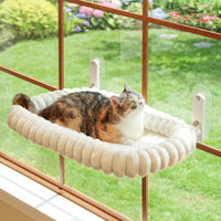 Zakkart SnugCloud Foldable Cat Window Perch – Essentials for Cats - Cream White / Medium (22.8"x15.7")