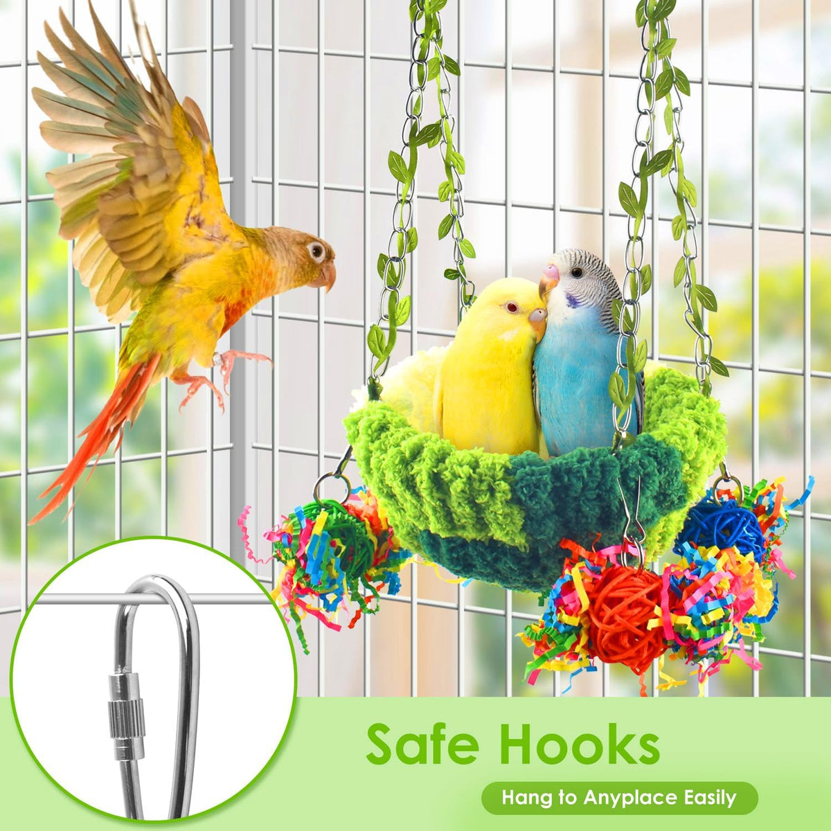 KATUMO Bird Nest, Conure Breeding Bed Parrotlet Snuggle Nest Lovebird Bed Bird Swing Bed for Small - 6.7"L x 6.7"W x 3.5"Th / Green - image 3