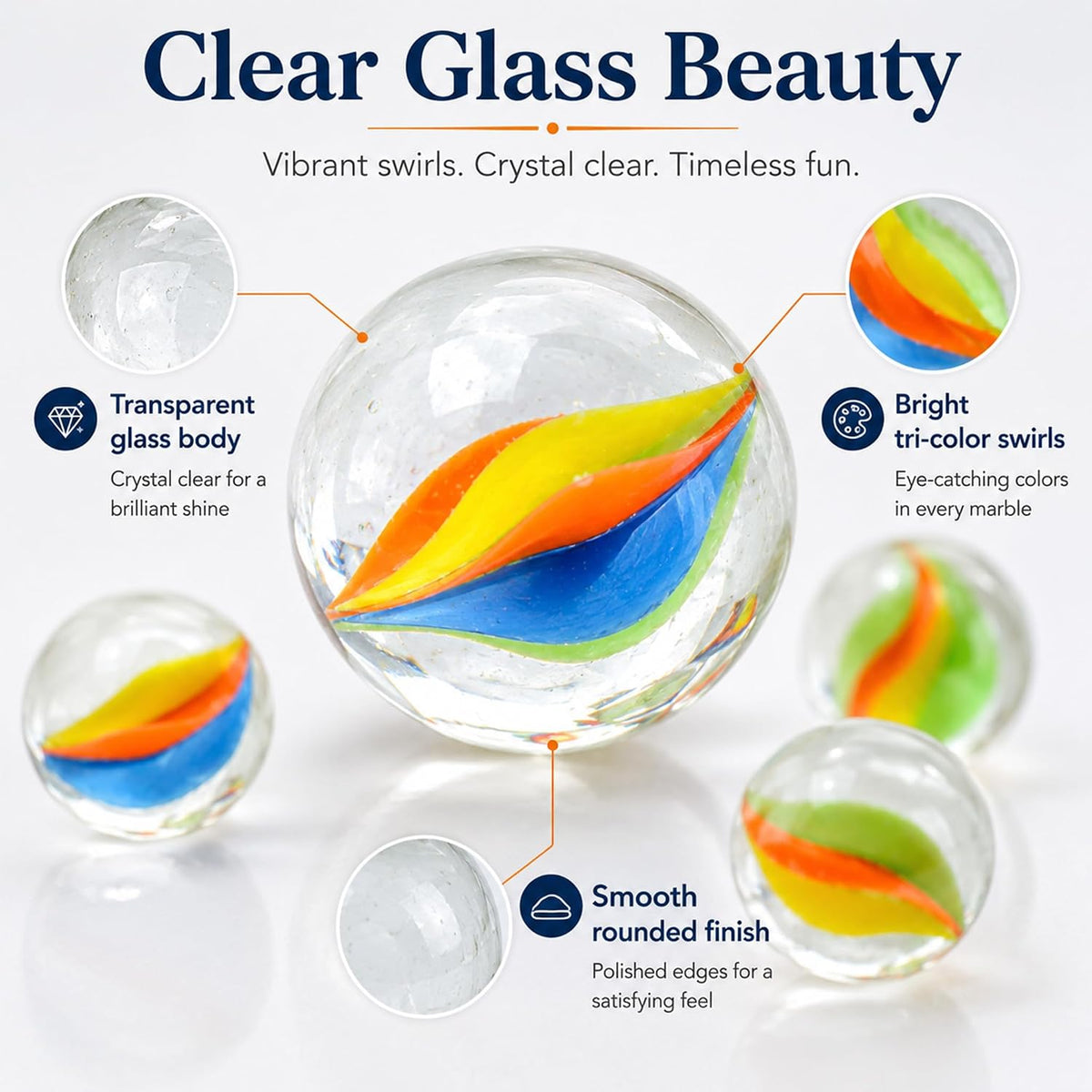 Sukh 78 Pcs Glass Marbles - 80 Pcs - Orange, Yellow, Blue, Green - image 2