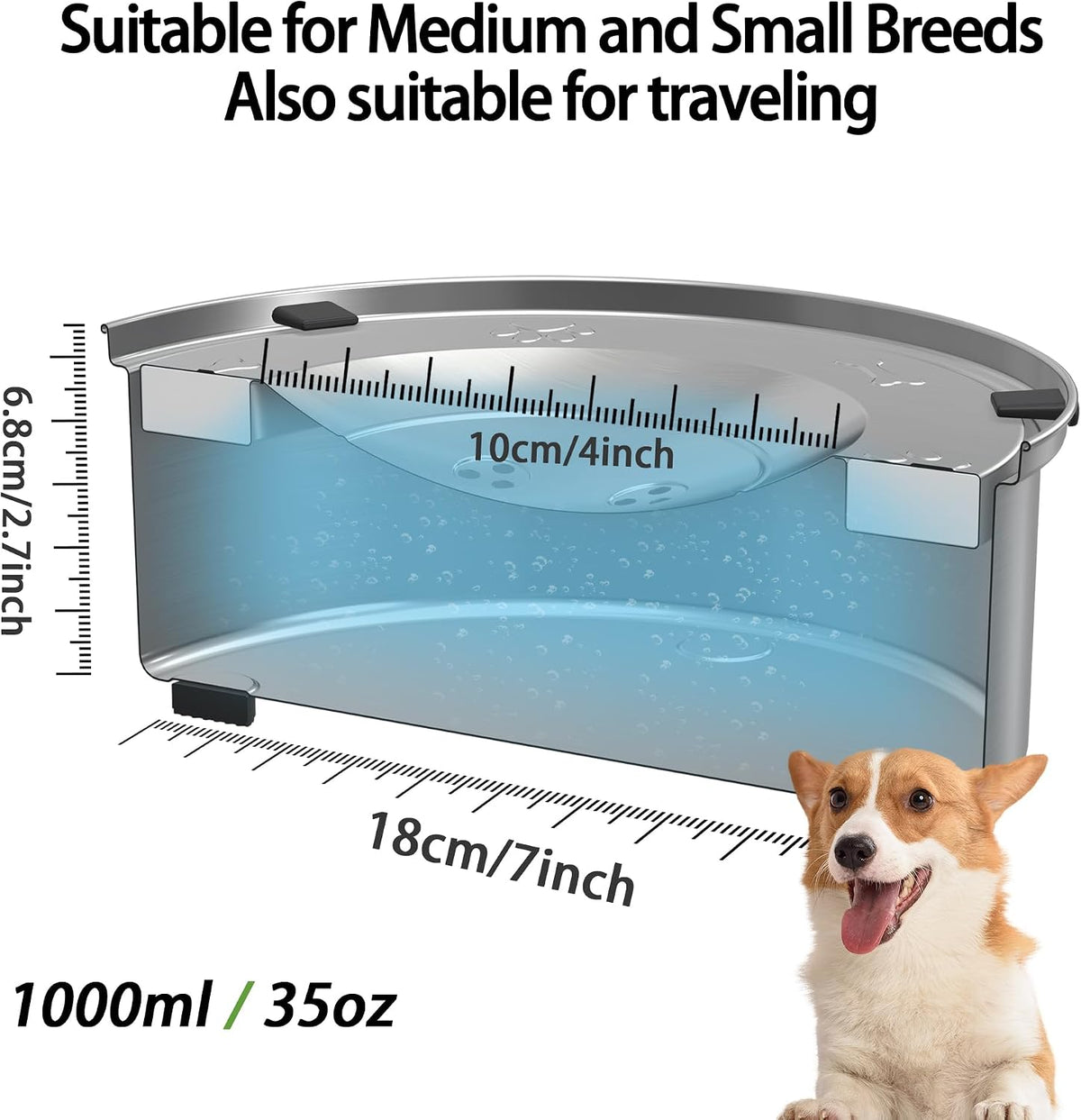 1L/0.26 Gallon Dog Water Bowl No Spill - 1 L - image 2