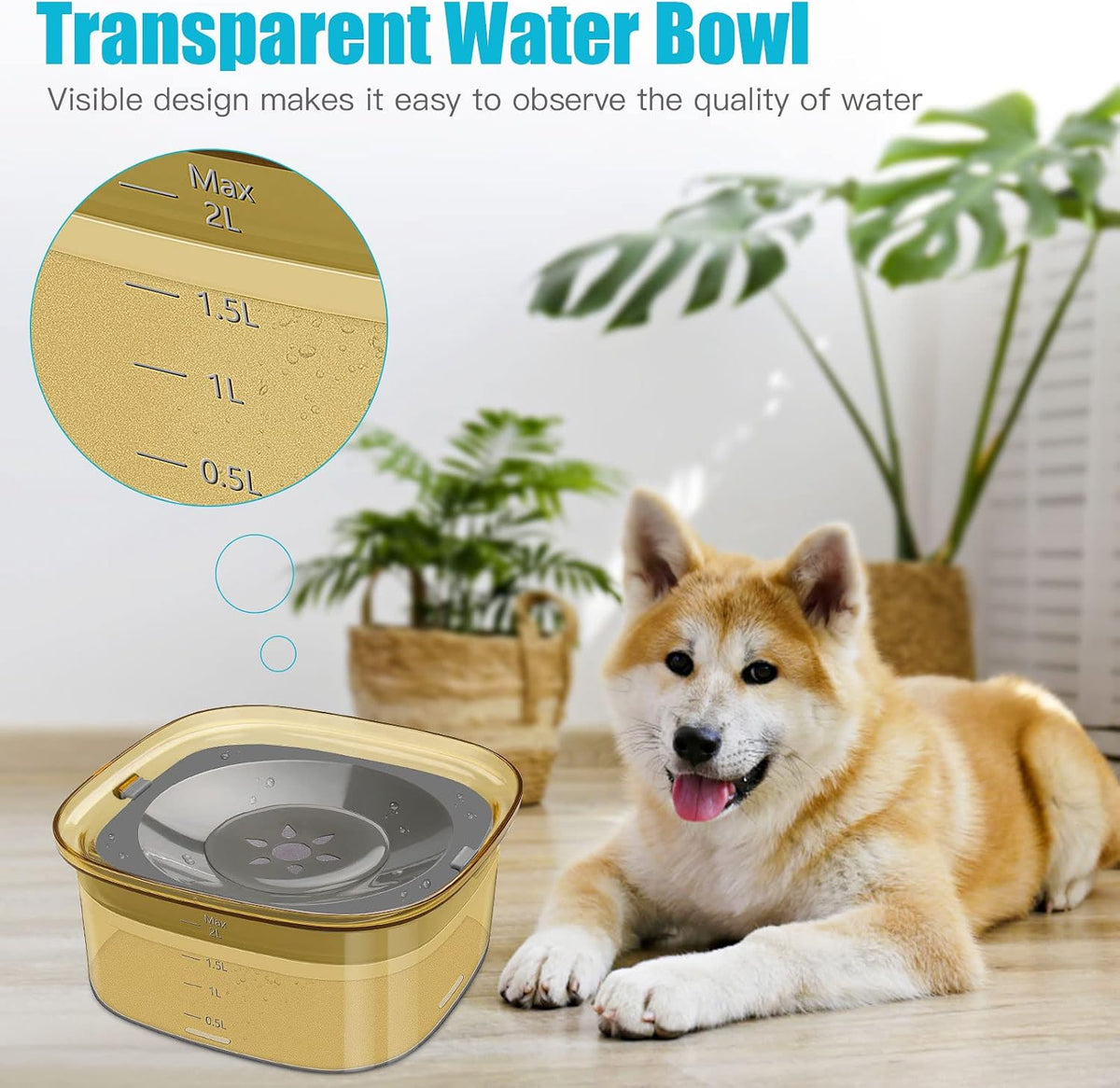UPSKY 4L Dog Water Bowl No Spill Large Capacity Slow Drinking Water - 2 L / F-Yellow - image 4