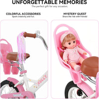 RULLY pink unicorn kids bike with training wheels, front basket, doll seat and streamers - view 18