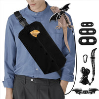 WATFOON Adjustable Lizard Leather Leash Harness and Bearded Dragon - Leash + L Sling (Gift) / Black