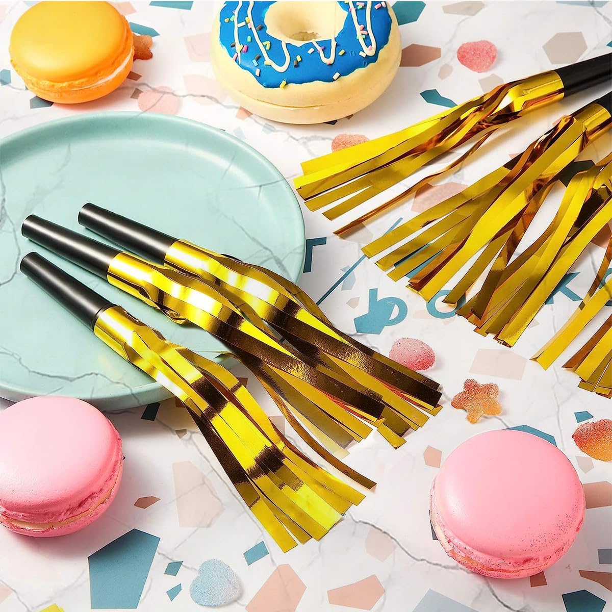 25pcs Party Blowers,Colourful Noisemakers Party Blowouts Squawkers Fringed Noise Maker,Birthday - Black and gold - image 2