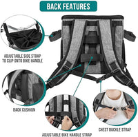 PetAmi Dog Bike Basket, Soft-Sided Ventilated Dog Bike Carrier Backpack, Pet Bicycle Basket for Bike Handlebar, Small Medium Puppy Cat Kitten Car Booster Seat with Safety Strap, Max 18 lbs, Gray