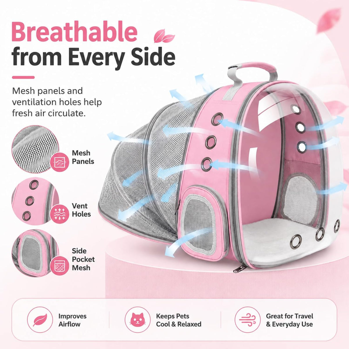Expandable Cat Carrier Backpack with Bubble Window - Pink - image 4