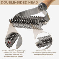 Undercoat Rake for Dogs - Professional Pet Shedding Dematting Comb with Wood Handle, Stainless Steel Blades for Pet Cats Dogs Matted Hair Tangles Removing